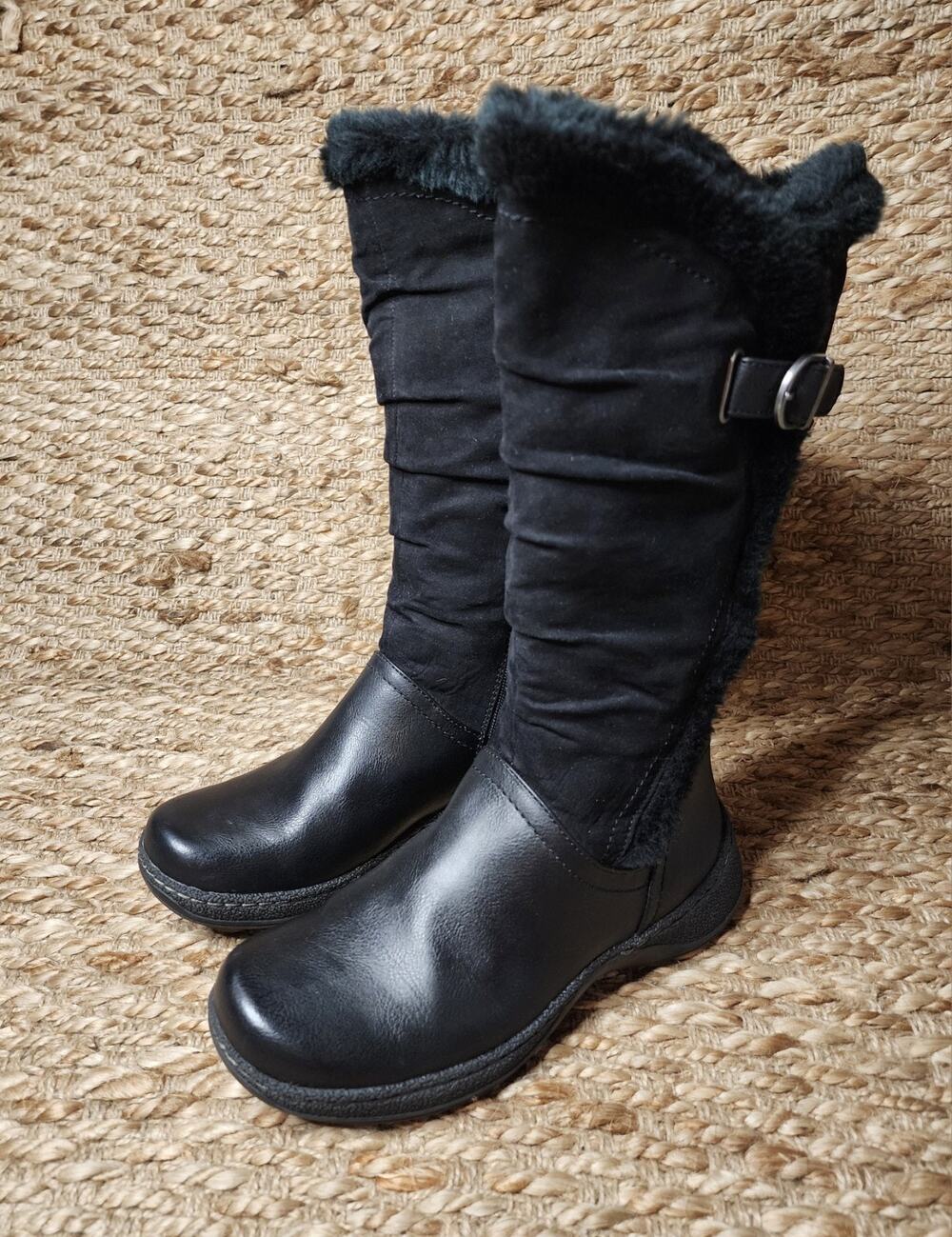 Kim Rogers Black Boots Faux Fur Riding Biker Mid Calf Equestrian Size 8 M